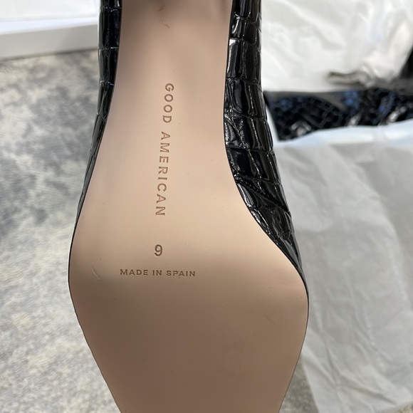 NIB Good American Black Patent Croc Leather Boots Square Toe Ankle Booties Sz 9 - Picture 12 of 13